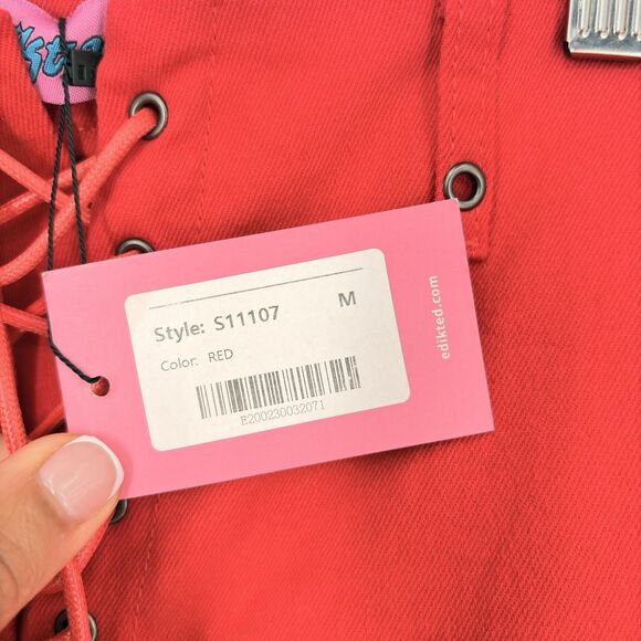 Edikted Red Lace Up Flare Pants Women’s Size M High Waist Corset Style Y2K - Picture 10 of 11